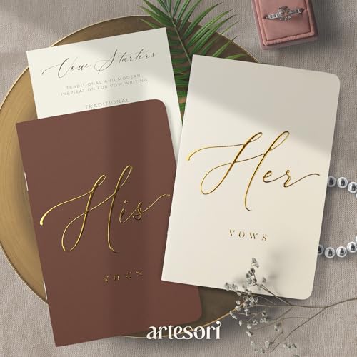 Artesori Wedding Vow Books for Him & Her Ivory & Terracotta - Soft-Touch, Gold Foil, 28 Lined Pages