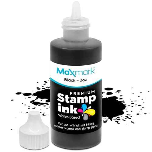 MaxMark Premium Refill Ink with Control Tip Bottle for Self-Inking Stamps, Black Color - 2 oz.