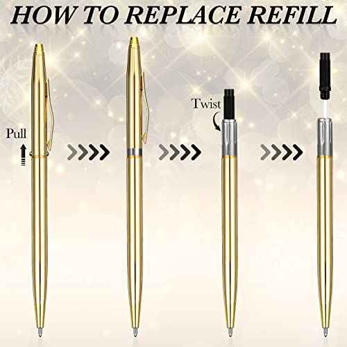 Fuutreo 100 Pack Wedding Gold Pens Bulk Gold Metal Pens Slim Ballpoint Retractable Ballpoint with Black Ink Mini Conical for Wedding Favors Guests, Office Business Teachers,1.0 mm