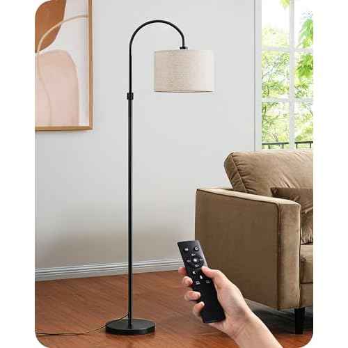 EDISHINE Dimmable Floor Lamp with Remote Control, Modern Arc Standing Lamp, 3000K-6500K Color Temperatures, Reading Light for Living Room Bedroom Office, Footswitch, LED Bulb Included, Black