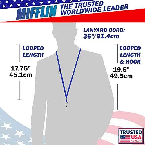 MIFFLIN-USA Flat Breakaway Safety Lanyard for ID Badges (Blue, 36 Inch, 100 Pack), Soft Woven Neck Line