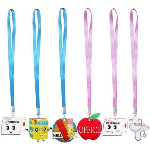 Hall Passes for Classrooms Must Haves, 6 First Day of School Teacher Organization Supplies Gifts Bathroom Lanyards Set for Elementary Middle High Students Restroom Library Office Nurse Bulk Pass