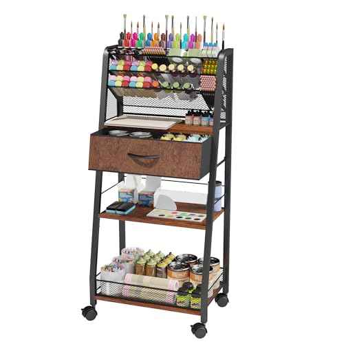 3 Tier Rolling Cart - Metal Utility Cart with Storage Drawer and Wheels, Versatile Art & Craft Organizer for Home, Office, or Studio - Ideal for Storing Brushes, Paints, and Supplies