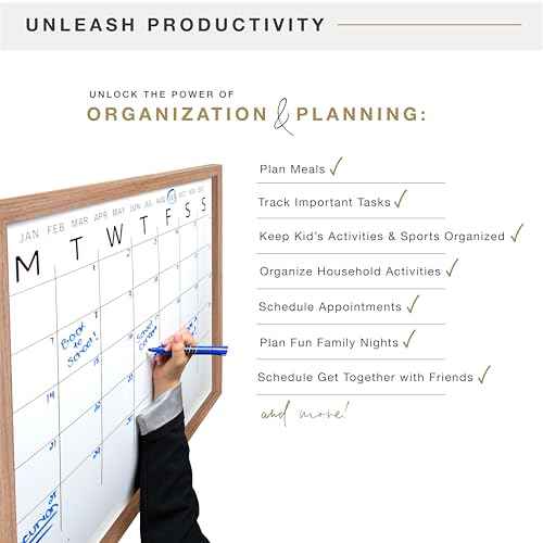 MCS Dry Erase Calander 30x30 Walnut Framed Monthly Calendar for The Wall, Stay Organized with Family Planner for Appointments, Sports, Events & More