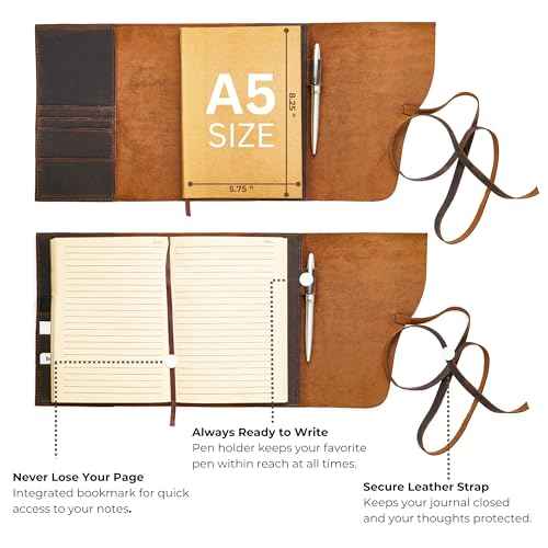 Premium Leather Journal for Men Women - Refillable Leather Notebook Cover with Pen - Leather Bound Notebook Lined Paper A5, Travel Journal - Ideal for Writing, Journals, and Notebooks