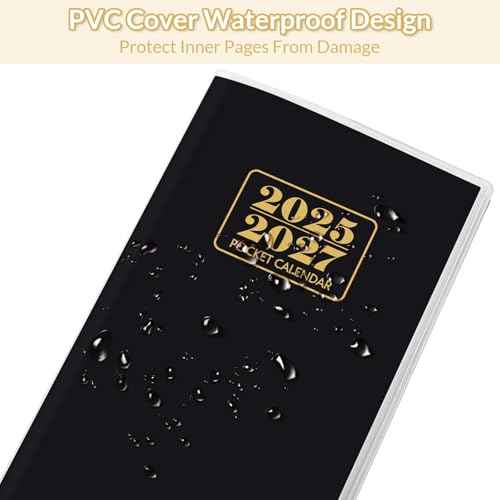Pocket Calendar 2025-2027, Monthly Purse Planner (6.7" x 3.7") Runs from September 2025 to December 2027, Solid Black Pocket Calendar with PVC Cover for Planning, Organizing, and Office Use