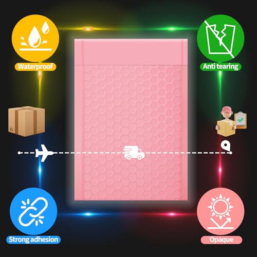 Skardeco 4x8 Inch Pink Bubble Mailers 40 Pack Self-Seal Padded Envelopes for Small Business Packaging (Pink, 4x8-40)