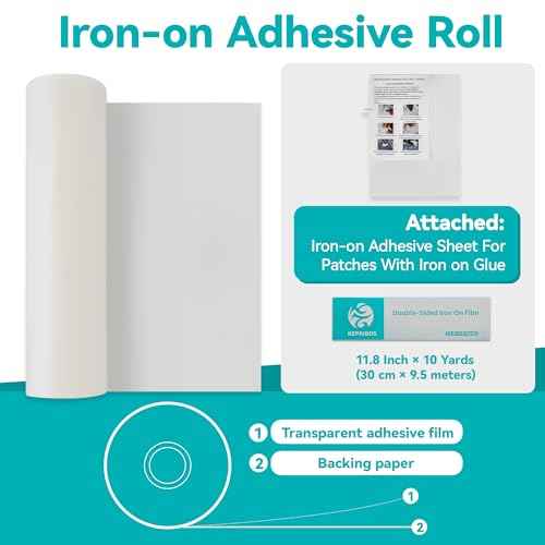 Double-Sided Iron-On Adhesive Film for Sewing & Crafts, 11.8 Inches x 10 Yards, Heavy Duty, Elastic Fusible Interfacing with Backing Paper, Heat Bond Fabric Glue for Applique & Hemming