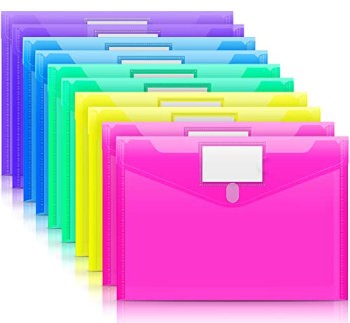 Sooez Multicolor 10-Pack A4 Plastic File Folders Waterproof Document Envelopes