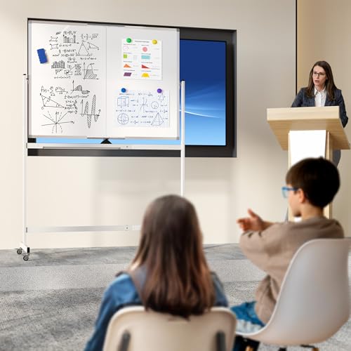Neatsure 48x36-Inch Double-Sided Mobile Whiteboard on Wheels, Silver
