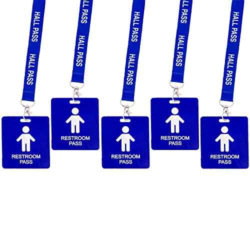Hall Pass Lanyards with Card Passes, Unbreakable School Classroom Passes Set for Teacher Parents (Hall Bathroom Library Office & Nurse),5 Pcs (Boys Restroom)