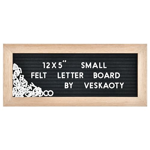 Veskaoty Black Felt Letter Board 12x5 Inch with 374 Letters & Storage Bag