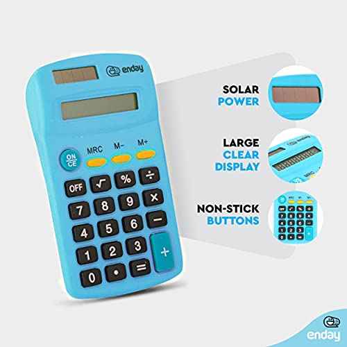 Calculator Blue, Basic Small Solar and Battery Operated, Large Display Four Function, Auto Powered Handheld Calculator School and Kids Available in Green, Red, Purple, Grey, Pink, 1 PK ? by Enday
