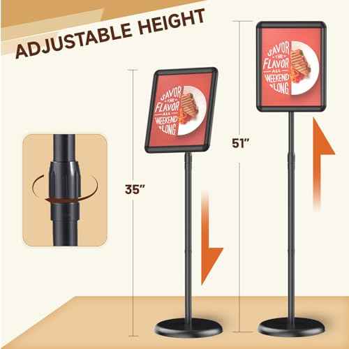 Pedestal Floor Stand Sign Holder for 11*17 inches Poster or chalk board, Snap open frame,360¡Æ Rotation,Outdoor Indoor Standing Display Sign Holders for commerical, directional use, Black
