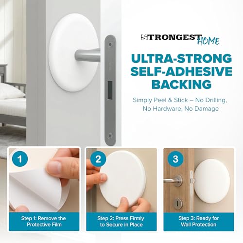 White XL Door Stop Wall Protectors 5-Inch, 3 Pack — No Drilling, Shock Absorbent Bumper