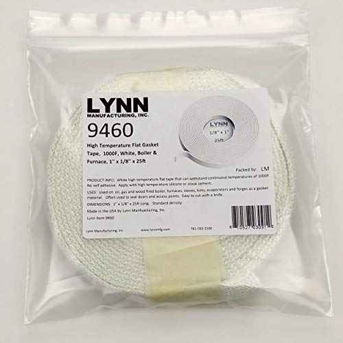 Lynn Manufacturing High Temperature Flat Gasket Tape, 1000F, White, Boiler & Furnace, 1'' x 1/8'' x 25ft, 9460