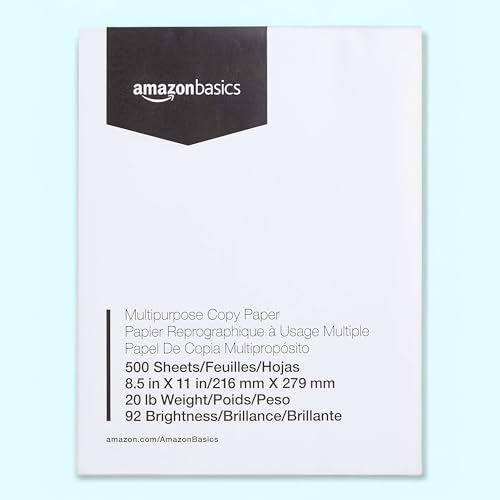 Amazon Basics 8.5 x 11 Inch Multipurpose Copy Paper - 1 Ream, 500 Sheets, 20Lb Bright White
