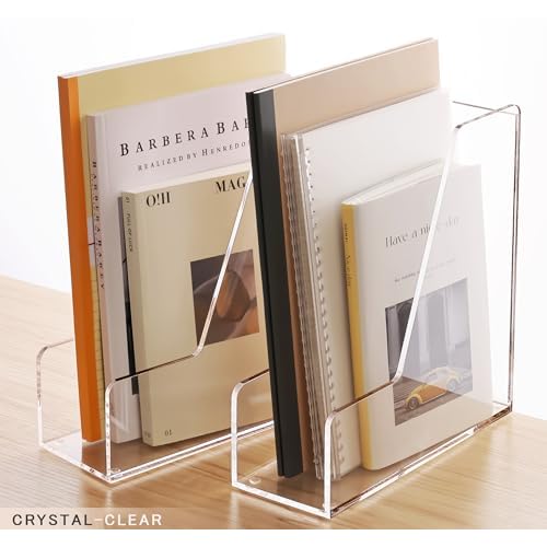 YUXUN Acrylic Magazine File Holders - Clear Desk Organizers, Upright File Folders & Notebook Organizer for Desk, Transparent Magazine Rack for Office Supplies Set of 2