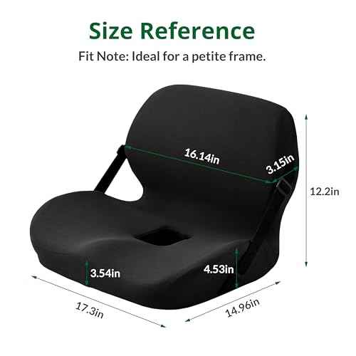 Memory Foam L-Shaped Seat Cushion with Lumbar Support & Adjustable Strap - Tailbone Pain Relief for Office Chair, Car, Home - Non-Slip Bottom, Breathable Mesh Cover (Black)