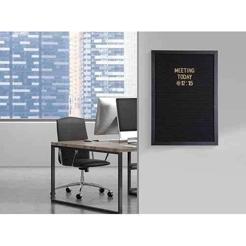 Real Wood Framed Felt Letter Board, Changeable Message Board, 12" x 17", Folding Stand and Wall Mount, 500+ Pieces of White & Gold Letters, Numbers &Words, by Better Office Products (Black/Black)