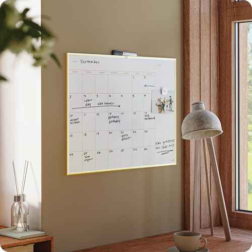 U Brands Magnetic Dry Erase Calendar White Board for Wall, 24" x 18", Dry Erase Board White Board Calendar with Gold Aluminum Frame, Includes a Magnet and a Marker