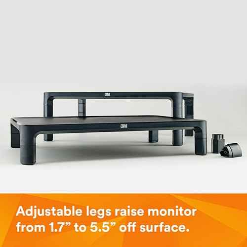 3M Adjustable Monitor Stand for Monitors and Laptops, Three Leg Segments Simply Adjust Height from 1.7" to 5.5", Holds up to 20 lbs, 13.6 in Clearance Between Legs for Storage, Black (MS85B)