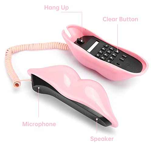 Lip Phone Landline, Plastic Phone Lip Shaped Telephone, Cute Wired Phone for Home Decor, Office, Novelty Gift for Girls