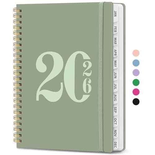 2026 Planner, Weekly and Monthly Calender Planner, Jan 2026 to Dec 2026, Hardcover 2026 Calendar Planner Book with Tabs & Inner Pocket, Office Home School Supplies for Women & Men - A5 (6.3" x 8.5"), Green