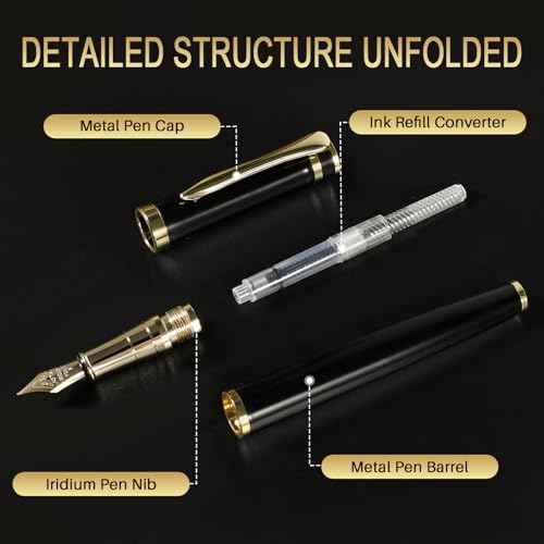Fountain Pen with Fine Nib | Luxury Black Finish, Smooth Ink Flow, Complete Set with Ink Cartridges, Converter & Sleeve | Ideal for Professionals, Office, Journaling, and Gifts