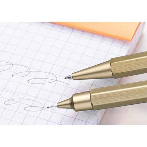 Rhodia scRipt 9360C - Refillable Ballpoint Pen - Brushed Aluminium Hexagonal Body - Gold - Retractable High Precision Ballpoint Tip 0.7 mm, Black Ink - ScRipt Collection