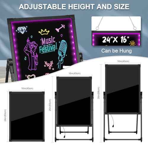 LED Message Writing Board, 24" x 16" Illuminated Erasable Neon Effect Menu Sign Board, with 8 Fluorescent Chalk Markers and Remote Control Drawing Board