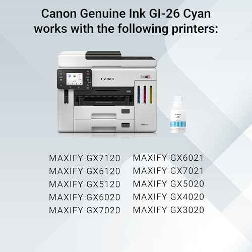 Canon GI-26 Genuine Pigment Cyan Ink Bottle, Compatible with MegaTank GX7120, GX6120, GX5120, GX6020, GX7020, GX6021, GX7021, GX5020, GX4020, and GX3020 Printers