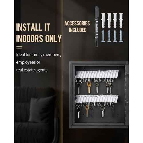 Uniclife 60 Position Slotted Key Cabinet with Combination Lock Resettable Black Digital Security Storage Box Steel Key Organizer with Slotted Racks White Key Tag Labels and Permanent Pen