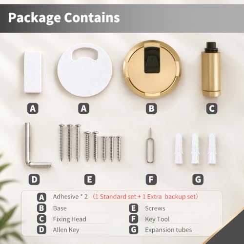 Yagman Brushed Gold Adjustable Bottom Door Stopper - No Drilling, Includes Adhesive or Screws BG-1 (1 Pack)
