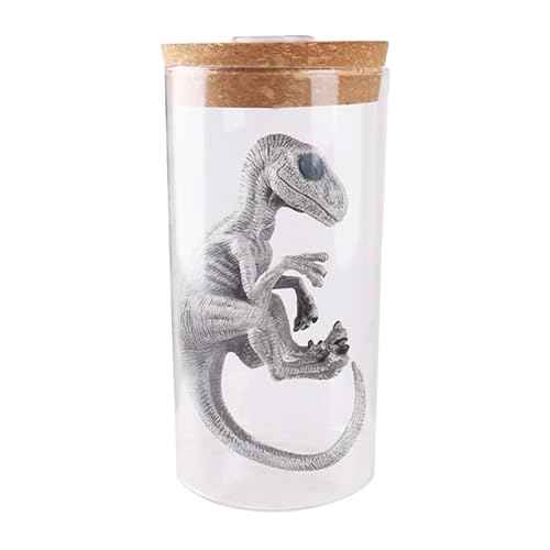 Dinosaur Specimen Jar Night Light, Realistic Raptor Figurine in Glass Bottle, LED Decor for Home/Desk (Velociraptor)
