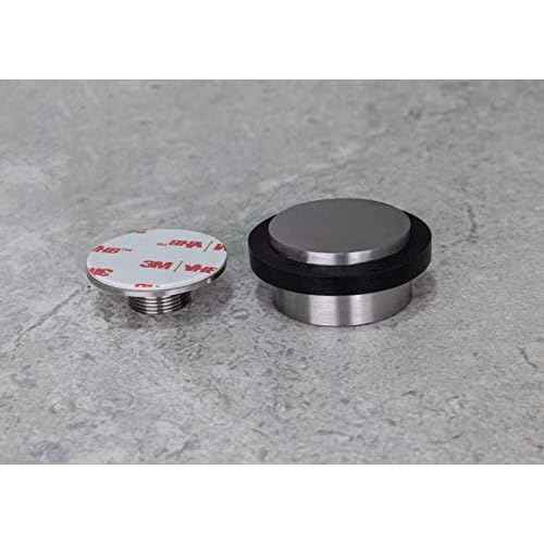 Adhesive or Screwing Doorstop | 1.37'' X 0.8'' | Black Rubber | Stainless Steel | Includes Screw + Clamping Anchor and Adhesive Threaded Base | Mod. I-203