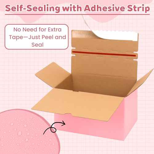 9x4x6 Pink Shipping Boxes with Tear Strip, 30 Pack Self-Adhesive Shipping Boxes Medium, Zipper Corrugated Mailing Boxes for Packaging Small Business
