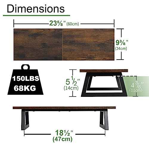 TEAMIX 24 inch Monitor Stand Riser, Rustic Brown Wood & Steel Computer Monitor Stand with Storage, Laptop, PC, Printer Stand Riser for Desktop Office Desk Organizers