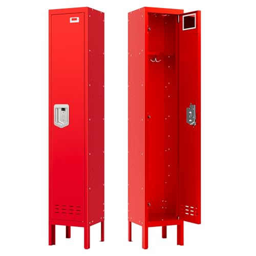 Lockable 5-Door Metal Locker Cabinet, 66In H Steel Storage for Home, School, Office, Gym - Red