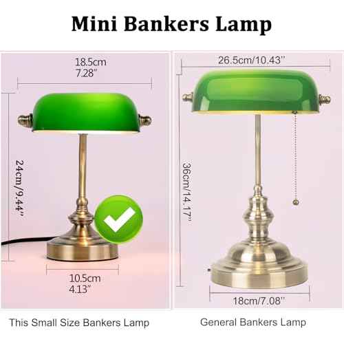 Mini Glass Bankers Lamp, Desk Lamp, Classic Retro Bronze Finish G9 Base, Plug in Vintage Table lamp, Reading Modern for Home Office,Piano Banker Mini Desk Table Lamp,Library(Without Bulb)