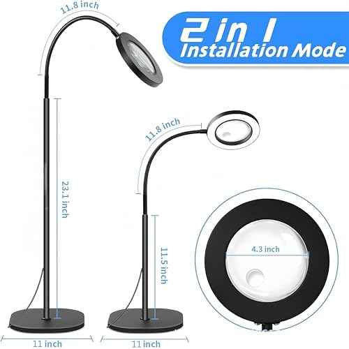 10X Magnifying Glass with Light Three Color Temperature LED Adjustable Height Floor Lights Suitable for Reading, Handicrafts, and Jewelry Merchants