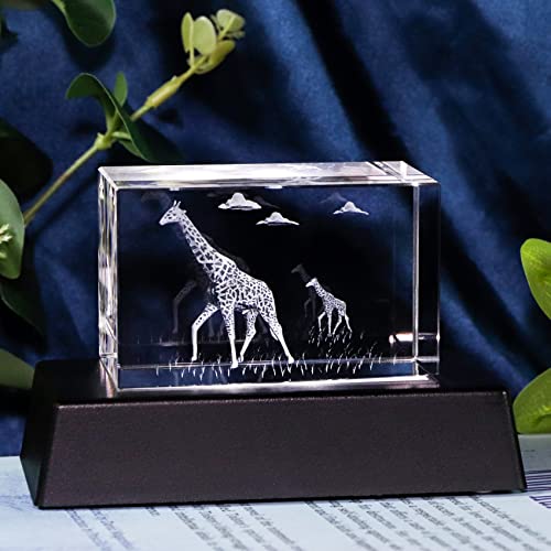 Qianwei Giraffe Crystal Figurine with LED Light Base - Giraffe Lover Gift