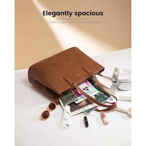 LOVEVOOK Laptop Tote Bag for Women,Work Tote with Wristlet,PU Leather Computer Bag for Teacher,Office, Daily