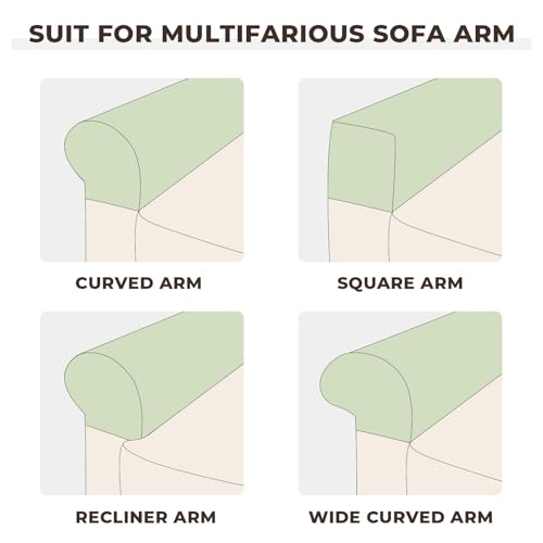 Taque Cream Velvet Stretch Armrest Covers 2Pcs - Sofa Armrest Slipcovers, Anti-Slip