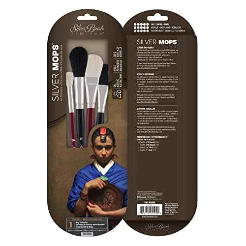 Silver Brush Limited SMS-5599S Silver Mop Mop Variety Set for Oil, Acrylic, Watercolor, Gouache, Inks, Dyes, Set of 4, Size 10 & 16 Round, Size 3/4 and 1 Inch Oval Brushes, Short Handle