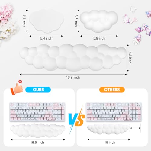 JIKIOU White Cloud Leather Wrist Rest for Keyboard & Mouse + Cup Pad - Ergonomic Support