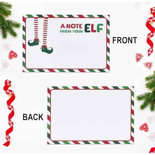 Gift Boutique - 50 Count Christmas Elf Notes Cards To Kids 4" x 6" Cardstock Magical Elves Letters, A Note From Your Elf Legs Design for Students, Surveillance Report & Kids Activities Stationery Set