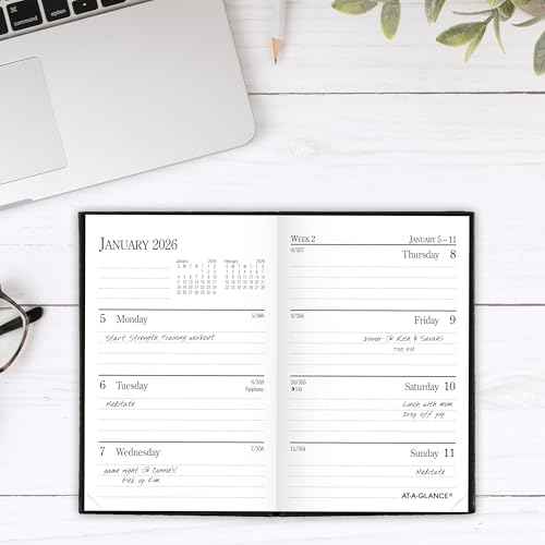 AT-A-GLANCE 2026 Diary, Fine Diary, Weekly & Monthly, 2.75" x 4.25", Pocket Size, Hardcover, Black (72010526)