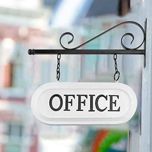 AuldHome Design Wall-Mounted Metal Office Sign, Farmhouse Enamelware 2-Sided Reception/Office Sign