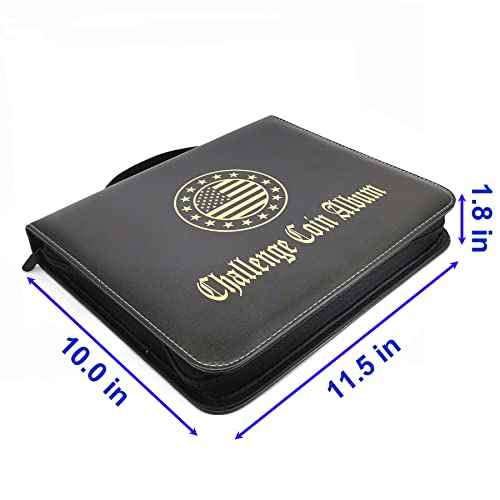 120 Pockets Challenge Coin Display Album Large Military Coin Collection Holder, Leather Storage Book with Zipper and Handle for Gold Silver Dollars, Pennies, Quarters, Stamps Collection